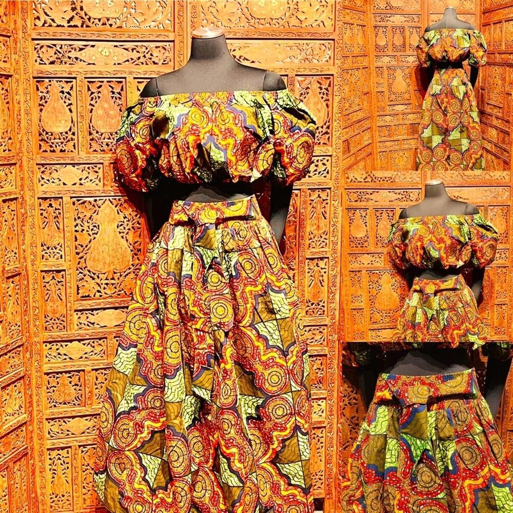 Women’s Ankara African Tribal Print Skirt Set NWT